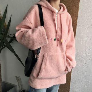 Letter Embroidered Long Fleece Hoodie