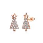 Plated Rose Gold Christmas Tree Stud Earrings With Austrian Element Crystal Rose Gold - One Size