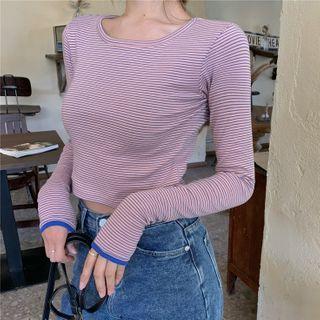 Long-sleeve Striped T-shirt Stripes - Purple - One Size