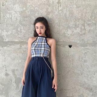 Plaid Tank Top Plaid - Blue & Black - One Size