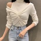 Long-sleeve Cold-shoulder Turtleneck Top