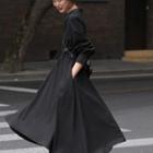 Long-sleeve Collared Drawstring Midi A-line Dress