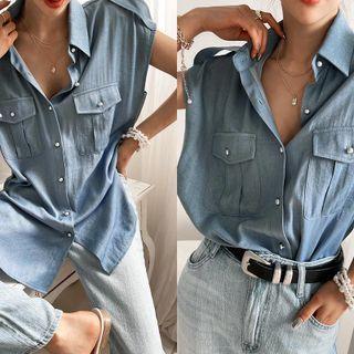 Sleeveless Chambray Shirt