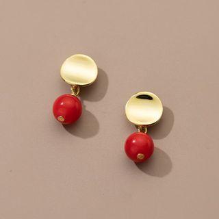 Polished Disc & Bead Sterling Silver Dangle Earring