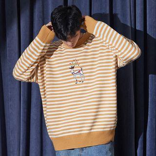 Deer Embroidered Stripe Sweater