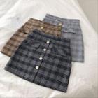 Color-block Single-breasted Plaid High-waist Skirt