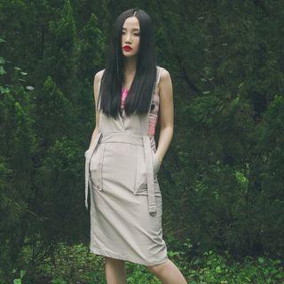 Japanese-style Tie-accent Plain Dress