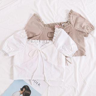 Lace-trim Tie-front Cropped Top