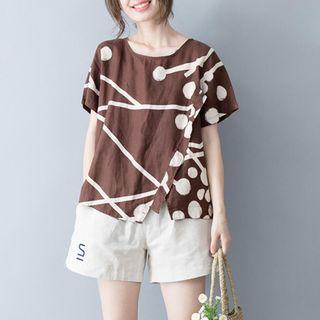 Short-sleeve Print Asymmetrical Top