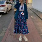 Plain Shirt / Crop Tank Top / Floral Print A-line Midi Skirt