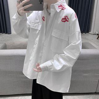 Lip Print Flap-pocket Long-sleeve Shirt