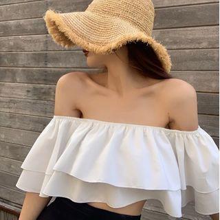 Off-shoulder Plain Cropped Blouse