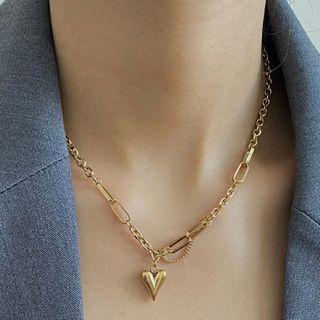 Heart Pendant Stainless Steel Necklace E129 - Gold - One Size