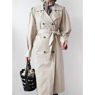 Slit-sleeve Long Trench Coat With Sash