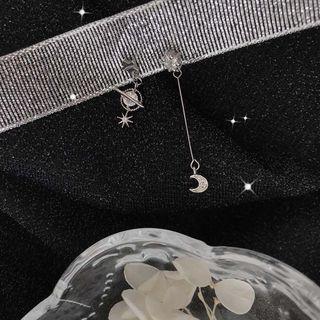 Non-matching Rhinestone Planet Moon & Star Dangle Earring