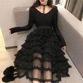 V-neck Sheer Hem Dress