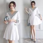 3/4-sleeve Striped Trim Dress