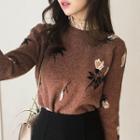 Crew-neck Flower Pattern Sweater