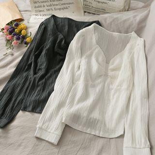 Ruched V-neck Plain Top