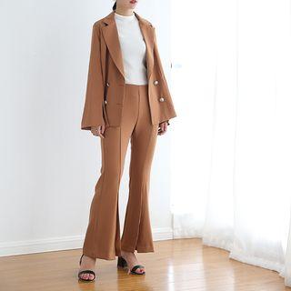 Set: Notched-lapel Double-breasted Blazer + Boot-cut Pants