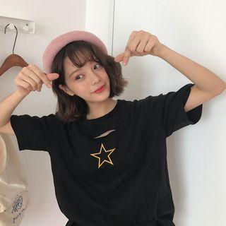 Distressed Embroidered Star Short-sleeve T-shirt
