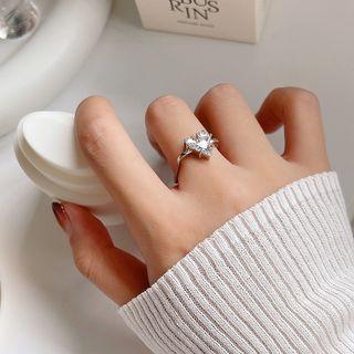 925 Sterling Heart Rhinestone Open Ring K781 - Silver - One Size