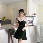 Bow-front Sheer-panel Flare Dress