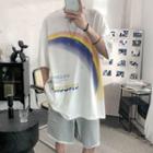 Rainbow Print Elbow-sleeve T-shirt