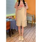 Buckle-strap Cotton Overall Shorts