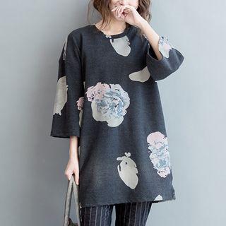 3/4-sleeve Floral T-shirt Dress