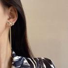 Bow Rhinestone Alloy Fringed Earring A304 - 1 Pair - Gold - One Size