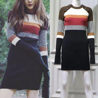 Long-sleeve Sriped Knit Dress