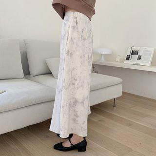 Band-waist Marble-pattern A-line Skirt