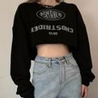 Rhinestone Lettering Crop Sweatshirt Black - One Size