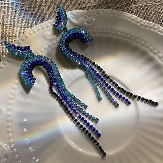Rhinestone Drop Earring 1 Pair - Silver Stud - Blue - One Size