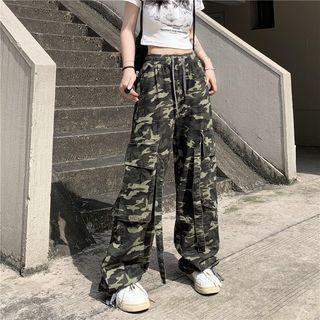 Camo High Waist Wide Leg Cargo Pants