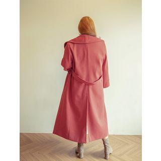 Plus Size Wide-lapel Open-front Long Coat With Sash