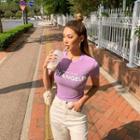 Letter-printed Slim-fit Crop T-shirt