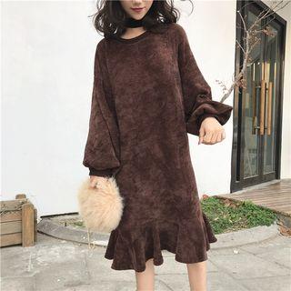 Corduroy Long-sleeve A-line Midi Dress