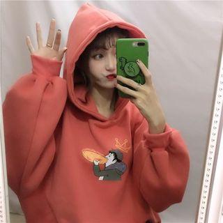Long Sleeve Printed Hooded Pullover Brick Red - One Size
