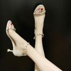 Studded Faux Leather Kitten Heel Sandals