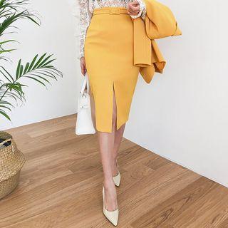 Formal Slit Midi Pencil Skirt