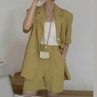 Elbow-sleeve Single-breasted Blazer / Dress Pants
