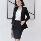 Single-button Blazer / Dress Pants / Pencil Skirt / V-neck Blouse / Set