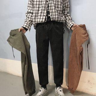 Fleece-lined Drawstring Corduroy Pants