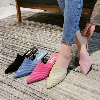 Pointy-toe Ribbed High-heel Mules
