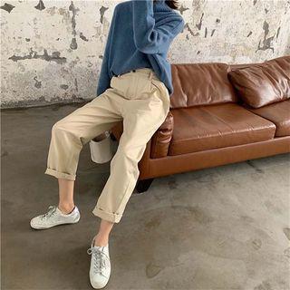 Plain Roll-up Loose-fit Pants
