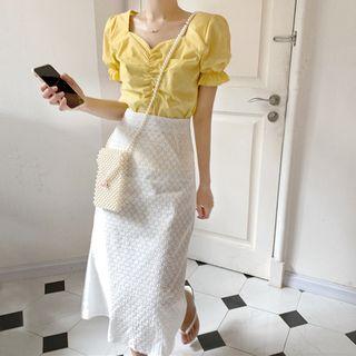 Ruffle Trim Short-sleeve Top / Midi Skirt