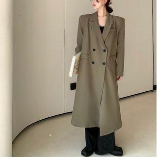 Notch Lapel Double-breasted Midi Coat Dark Khaki Green - One Size