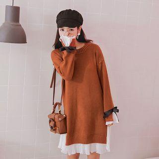 Long-sleeve Sheer Panel Knitted Dress